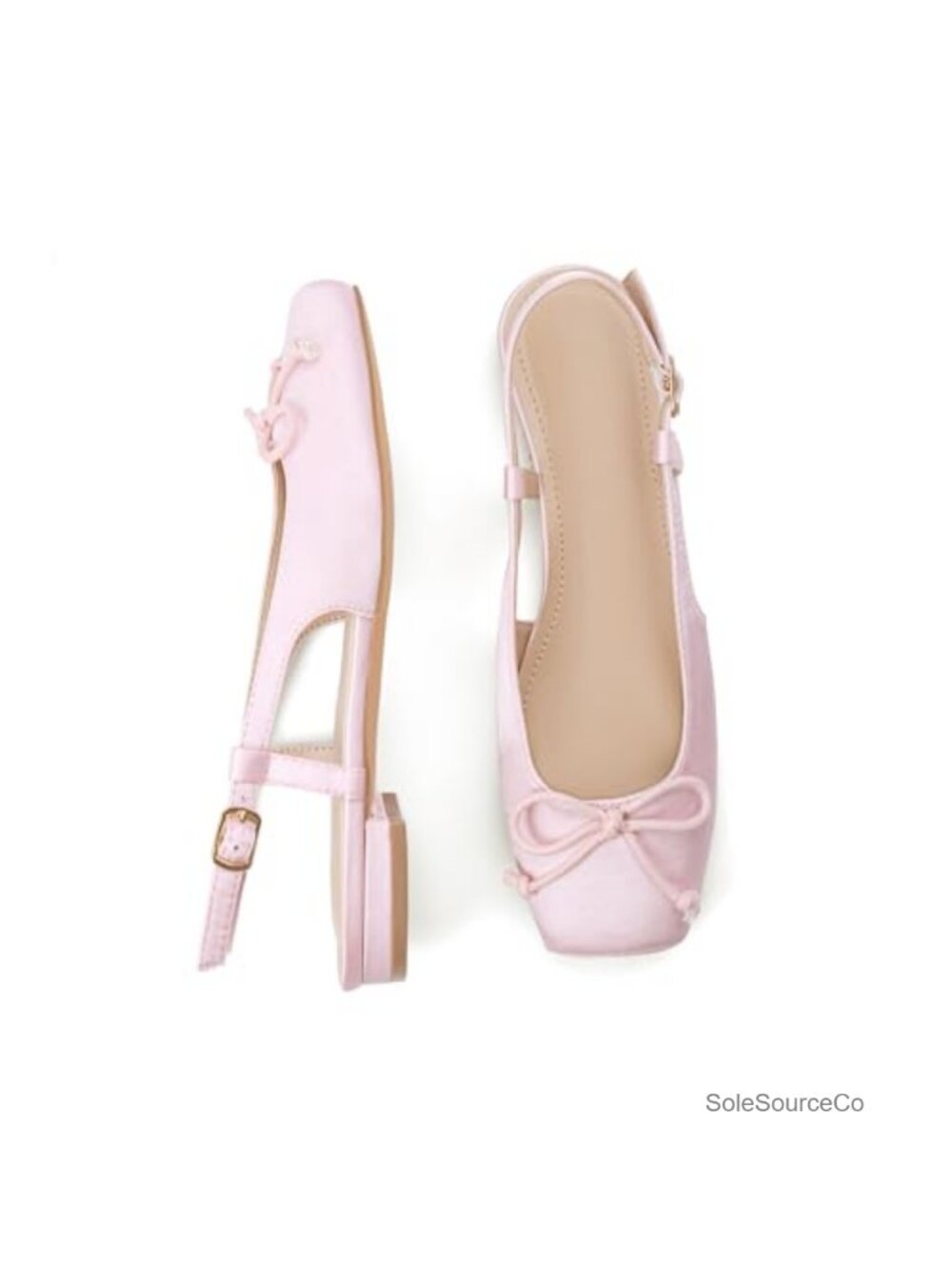 Women's Satin Ballet Flats Slingback Square Toe Bow Memory Foam Dressy Shoes - Picture 2 of 6